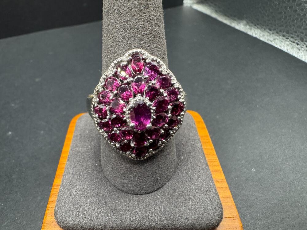 Chuck Clemency STS Sterling Silver 925 Rhodolite Garnet Cluster Ring Sz 10
